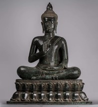 Buddha - Antique Khmer Style Bronze Enthroned Teaching Buddha Statue - 95cm/38&quot; - £6,016.01 GBP