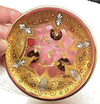 Antique Cranberry Bowl w So Much Gold Enameling Souvenir Bad Schandau Ge... - $49.01