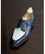 Handmade Men&#39;s Leather Two Tone Blue &amp; White Lace Up Fine Oxfords Shoes ... - £141.79 GBP