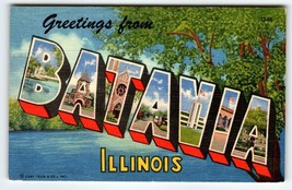 Greetings From Batavia Illinois Large Letter Linen Postcard Curt Teich Vintage - £61.04 GBP