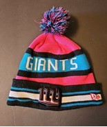 New York Giants New Era Pink Blue Black Stripe Cuffed Pom Hat Cap Beanie... - £19.34 GBP