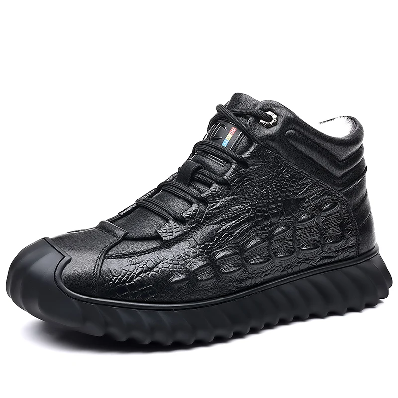Outdoor Genuine Leather Mens Casual Sneakers Winter Warmth Snow Men Shoes High T - £75.00 GBP