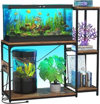 20-29 Gallon Fish Tank Stand With Power Outlet &amp; Led Light, Reversible Wood Aqua - $108.99