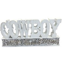 COWBOY Sign Shelf Sitter Distressed White 12 x 5 inches Long Western Decoration - £22.88 GBP