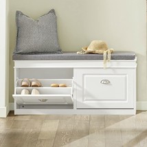 White Storage Bench With Drawers And Cushioned Seat, Shoe Bench For Hallway,, W - £114.62 GBP