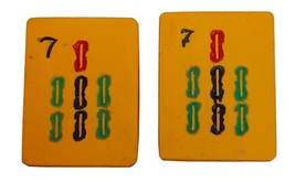 2 Vtg MATCHING Mah Jong Tile 7 Seven Bamboo Cream Yellow Bakelite Mahjong - $12.58