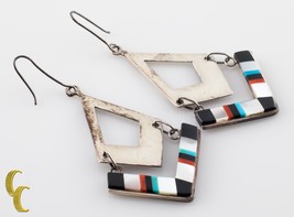925 Sterling Silver Coral/Turquoise/Mother Of Pearl &amp; Onyx Earrings - £80.56 GBP