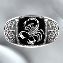 Punk scorpio black silver color rings for men signet mens biker hip hop jewelry  - £8.10 GBP