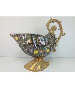 Vintage Decorative Porcelain &amp; Brass Floral Shell Compote Bowl E207 - €128,96 EUR
