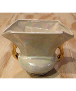 Vintage Pioneer Pottery Pearl Iridescent Vase 22k Gold Handles USA 4.5&quot; - $16.23 CAD