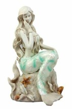 Ebros Ocean Turquoise Mermaid Sitting On Starfish Coral Bed Rock Figurine 13&quot;H - £51.03 GBP