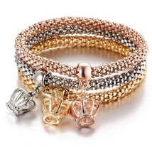 IF ME 3 Pcs/Set Crystal Owl Crown Metal Charm Bracelets&amp;Bangles Rose Gold Color  - £9.54 GBP