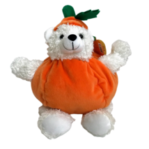 Kellytoy Halloween Pumpkin Bear Plush White Fur Stuffed Vintage Toy 14&quot; Beanbag - £12.25 GBP