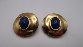 Vintage DAUPLAISE Gold Blue Accent Clip Earrings 3.7cm - $29.70