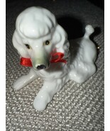 Vtg Bone China POODLE DOG Figurine 3&quot; With Red Bow Ornament - $363.96 MXN