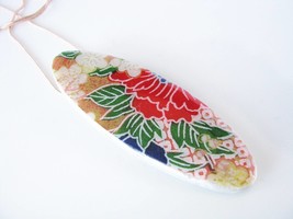 Japanese Washi paper oval pendant Polymer Clay Necklace casual Fashion Jewelry F - £15.16 GBP