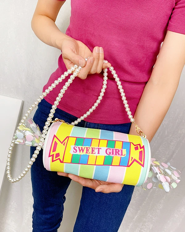 Sweet Candy Design  Bag Color Stripe Pu Women Clutch Bag Embroidered Let... - $188.83