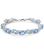 Sterling Silver Natural Larimar &amp; Oval CZ Tanzanite Bracelet - $5,300.49 MXN