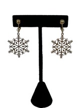 Avon Snowflake Dangle Earrings Gold-Tone Clip On Winter Holidays Christmas - £7.18 GBP