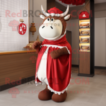 Red Beef Stroganoff mascot costume character dressed with a Dress and Scarves - $1,229.00