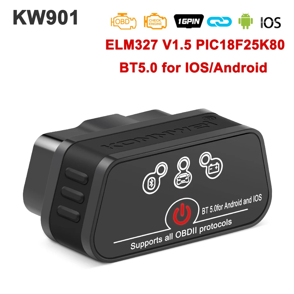 Konnwei KW901 ELM327 V1.5 PIC18f25k80 Bluetooth 5.0 OBD2 Scanner Elm 327 V1 5 Au - £62.37 GBP