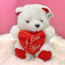 White Fuzzy Teddy Bear I Love You Valentine Stuffed Animal Plush 9&quot; - £7.82 GBP