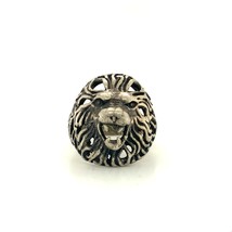 Vintage Sterling Signed 925 Open Works Lion Head Roar Dome Ring Band size 10 3/4 - £75.17 GBP