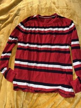 Tommy Hilfiger Long Sleeve Striped Red Blue Boys T Shirt Size Medium - $14.03