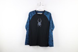 Vintage Spyder Mens Medium Big Spider Logo Acid Wash Long Sleeve T-Shirt Black - $39.55