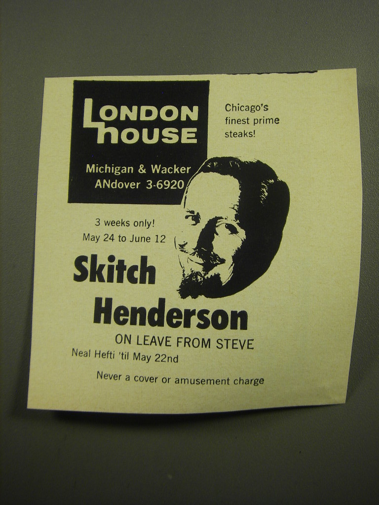 Primary image for 1960 London House Restaurant Ad - Skitch Henderson on leave from Steve