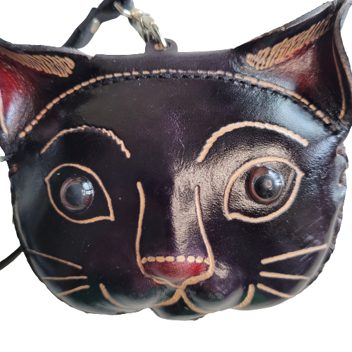 Black Cat Leather Wristlet Wallet Change Coin Purse Zip Closure Charm Ki... - $16.82