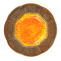 Vtg Treasure Craft Brown Orange Round Plate California Attractions Souvenir 8&quot; - £11.05 GBP