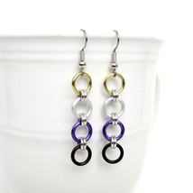 Non-binary pride flag earrings, simple handmade LGBTQ chainmail jewelry - £11.00 GBP