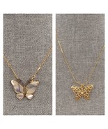 Butterly Necklace Lot (2) Gold Tone Figural Pendant Abalone Inlay - $650.67 MXN