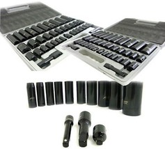 38 pcs 3/8&quot; 1/2&quot; Dr. Duo Metric SAE Impact Socket Set Deep Shallow - £34.20 GBP