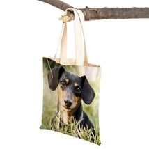 Mini Dachshund Dog Women Canvas Lady Tote Handbag Reusable Double Side Cute Pet  - £8.53 GBP