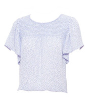 Ann Taylor Women&#39;s Floral Smocked Flutter Blouse, Blue Hydrangea, XL (4432-5) - £43.14 GBP