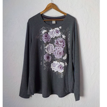 Terra Sky Gray Floral Ligth Sweatshirt Top Women size 2X (20W-22W) Soft ... - £12.43 GBP