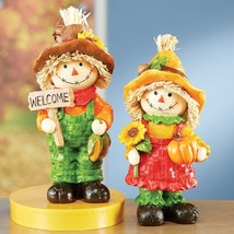 Set of 2 Fall Harvest Scarecrow Figurine Statue Thanksgiving Autumn Tabl... - $359.79 MXN