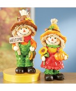 Set of 2 Fall Harvest Scarecrow Figurine Statue Thanksgiving Autumn Tabl... - $19.14
