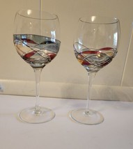 Two  PARTYLITE (Retired) Wine Glasses, Calypso, Mosaic, 8&quot; X 3.75&quot; Set of 2 Rare - £30.78 GBP