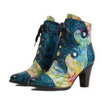 Genuine Leather Ankle Boots Women&#39;s Hand-painted Shoes ladies Pointed Toe high H - £112.77 GBP
