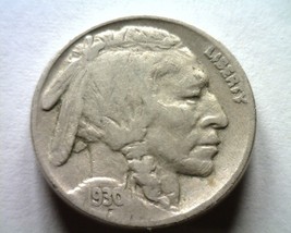 1930 BUFFALO NICKEL TILTED 0 IN DATE WITH SMALL OPENING FINE F ORIGINAL ... - $95.00
