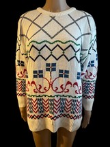 NWT Vintage 1980s Keren Women&#39;s Knit Ski Geometric Shapes Sweater Size L... - $21.23