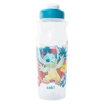 NEW Zak Disney Stitch Travel Water Bottle 30 oz flip top teal lid portable clear - £7.82 GBP