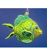 Beautiful Tropical Fish Glass Christmas Ornament Green w/ Glitter 5 1/2 ... - $17.82