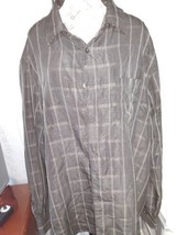 George Button Down Dress Shirt Gray Black Window Pane Plaid Long Sleeve ... - $10.80