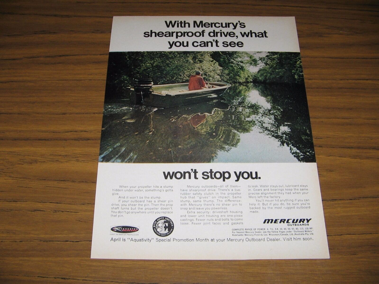 Primary image for 1970 Print Ad Mercury Outboard Motors with Shearproof Drive