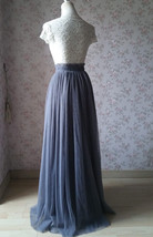 Grey Side Slit Tulle Skirt Custom Plus Size Bridesmaid Long Tulle Skirt image 4