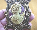 (CL14-8) NOBLE Lady flowers burgundy + white CAMEO Pin Pendant brooch ne... - $37.39